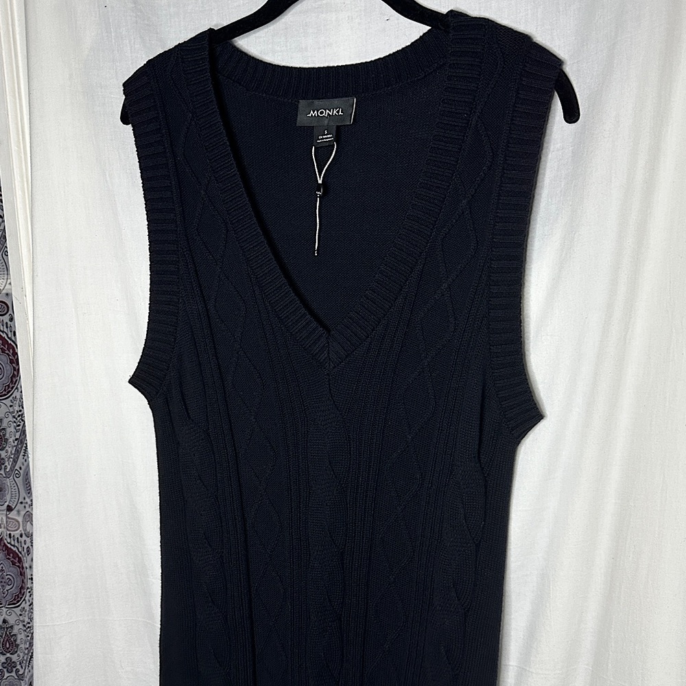ASOS Monki Robin cotton knitted v neck sleeveless black mini dress - Picture 8 of 17